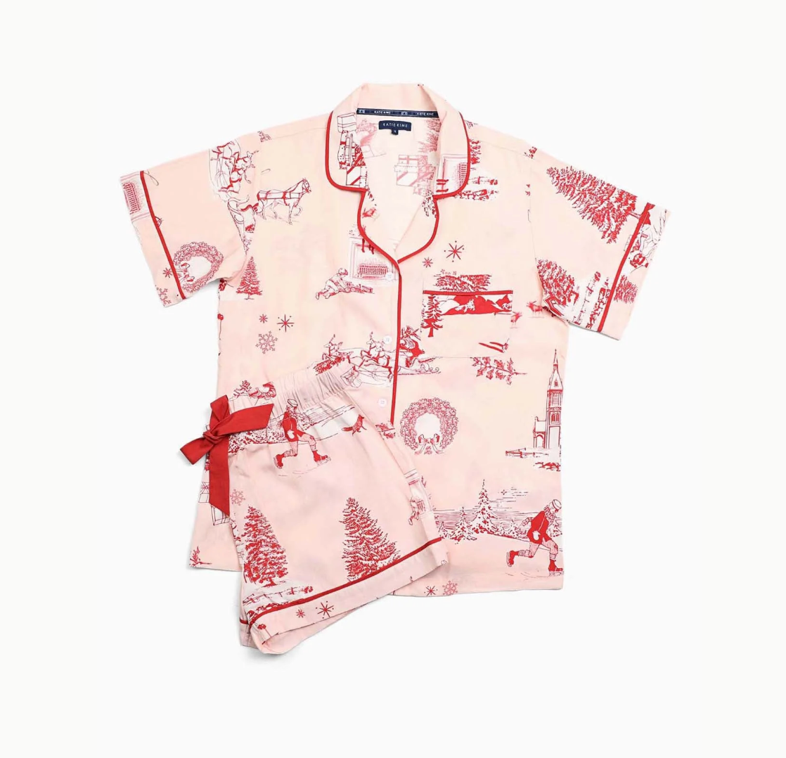 Holiday Toile Pajamas Shorts Set Red - Katie Kime