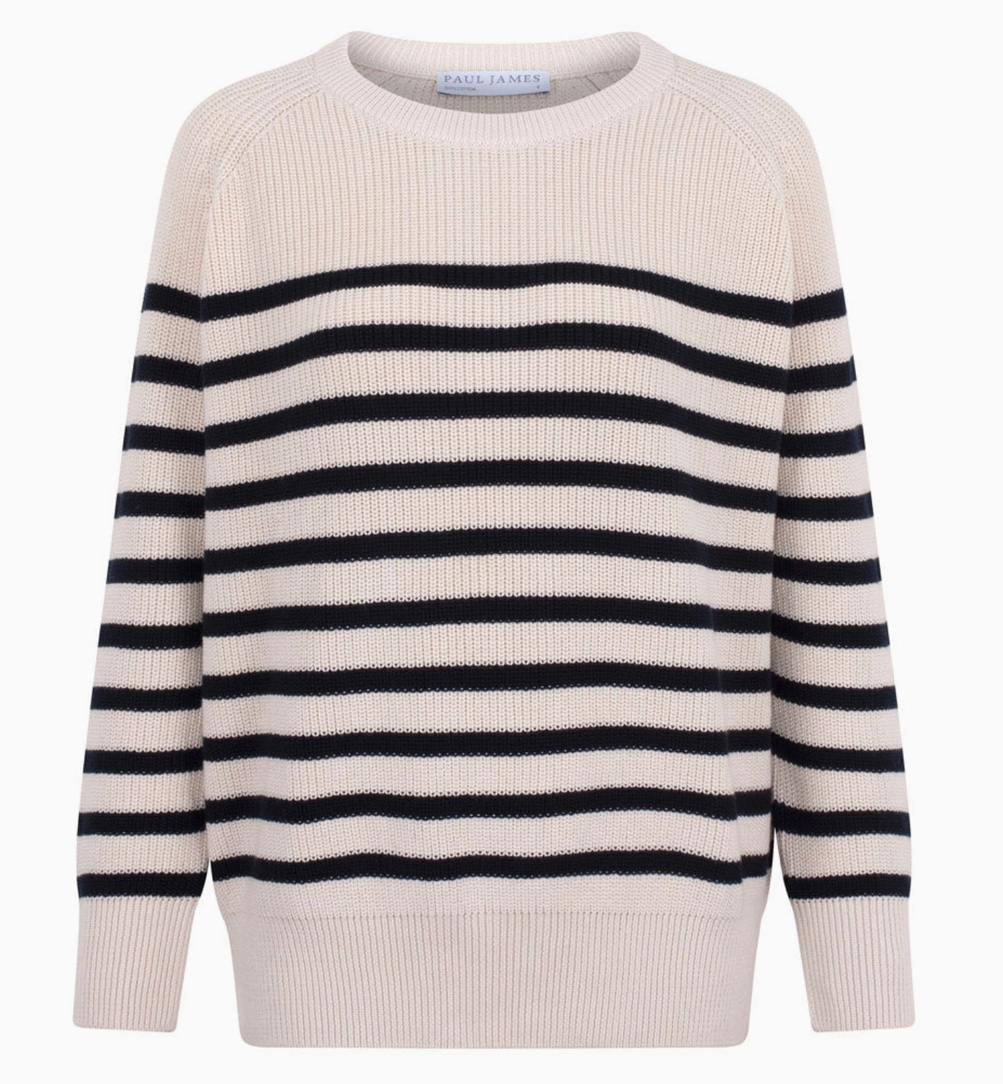 Striped Cotton Ribbed Breton Jumper - Ecru/Navy - Paul James Knitwear