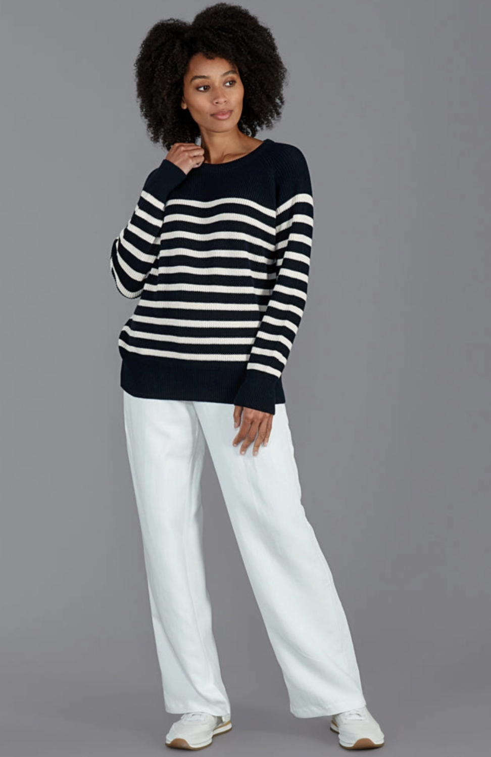 Striped Cotton Ribbed Breton Jumper - Navy/White - Paul James Knitwear