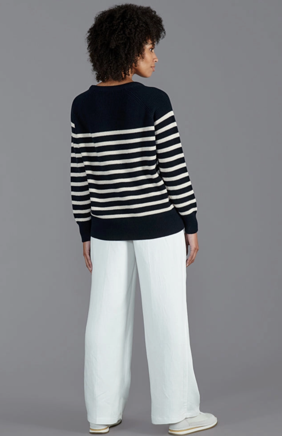 Striped Cotton Ribbed Breton Jumper - Navy/White - Paul James Knitwear