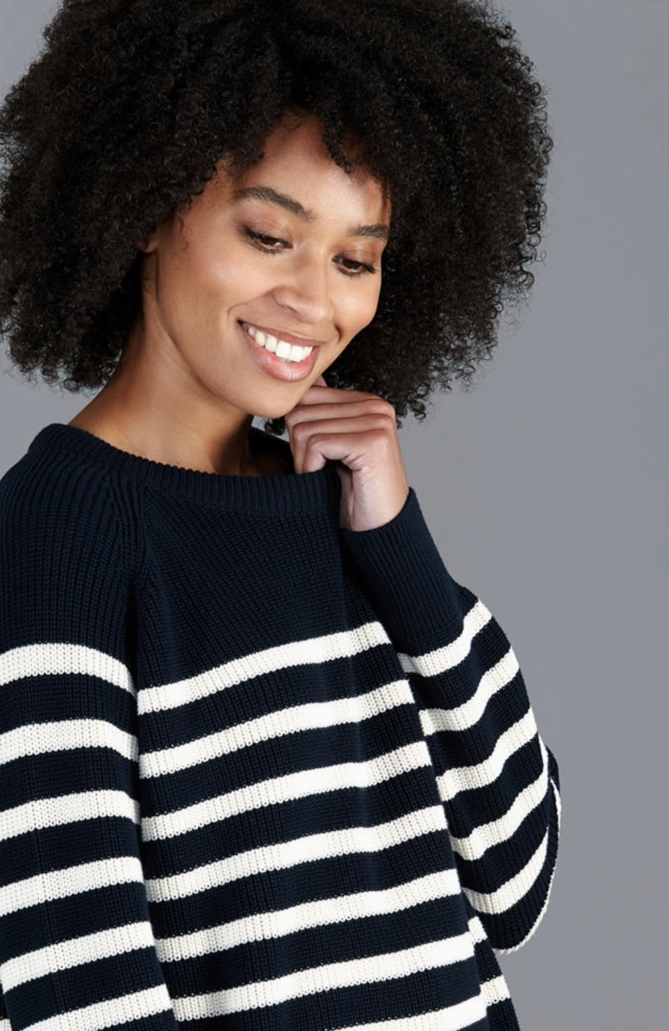 Striped Cotton Ribbed Breton Jumper - Navy/White - Paul James Knitwear