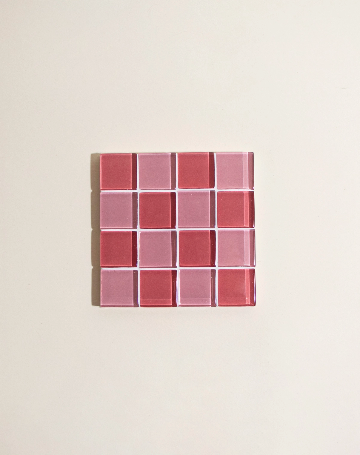 Glass Tile Coaster Checkered -Blush/Pink - Subtle Art Studios