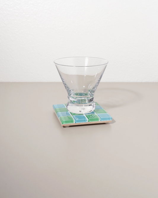 Glass Tile Coaster Checkered -Blue/Green - Subtle Art Studios