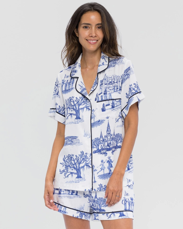 New Orleans Toile Pajama Shorts Set - Navy/White - Katie Kime