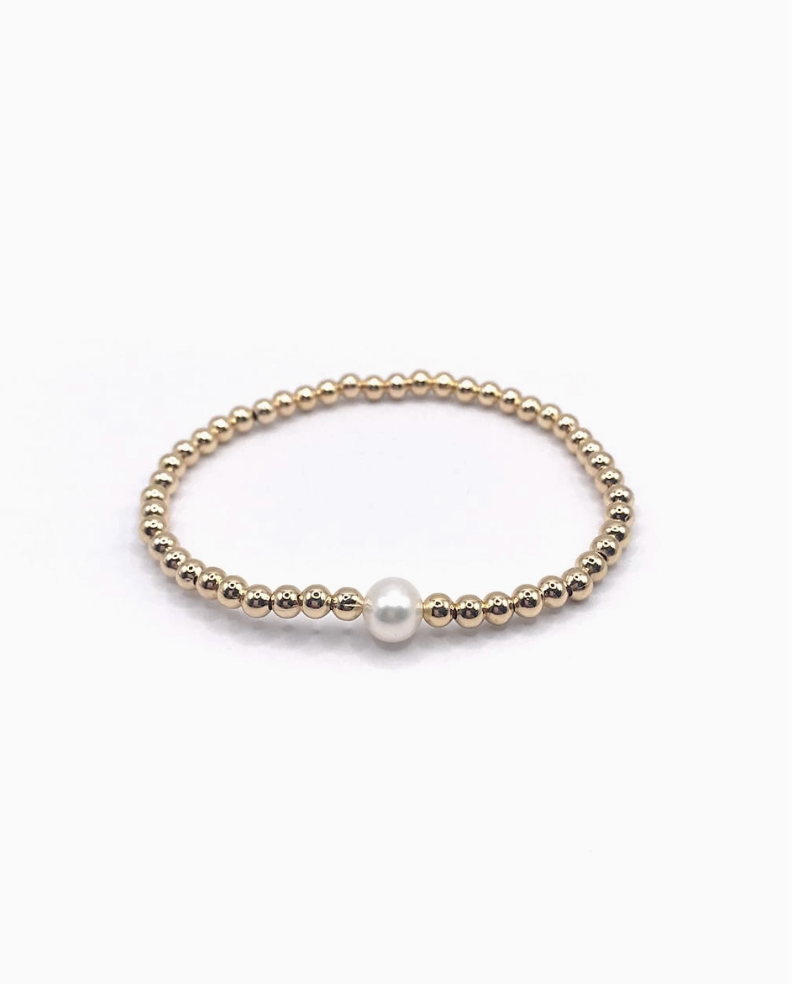 Single Pearl Stretchy Beaded Bracelet - 14 kt Gold Fill - Kaylie Dawn