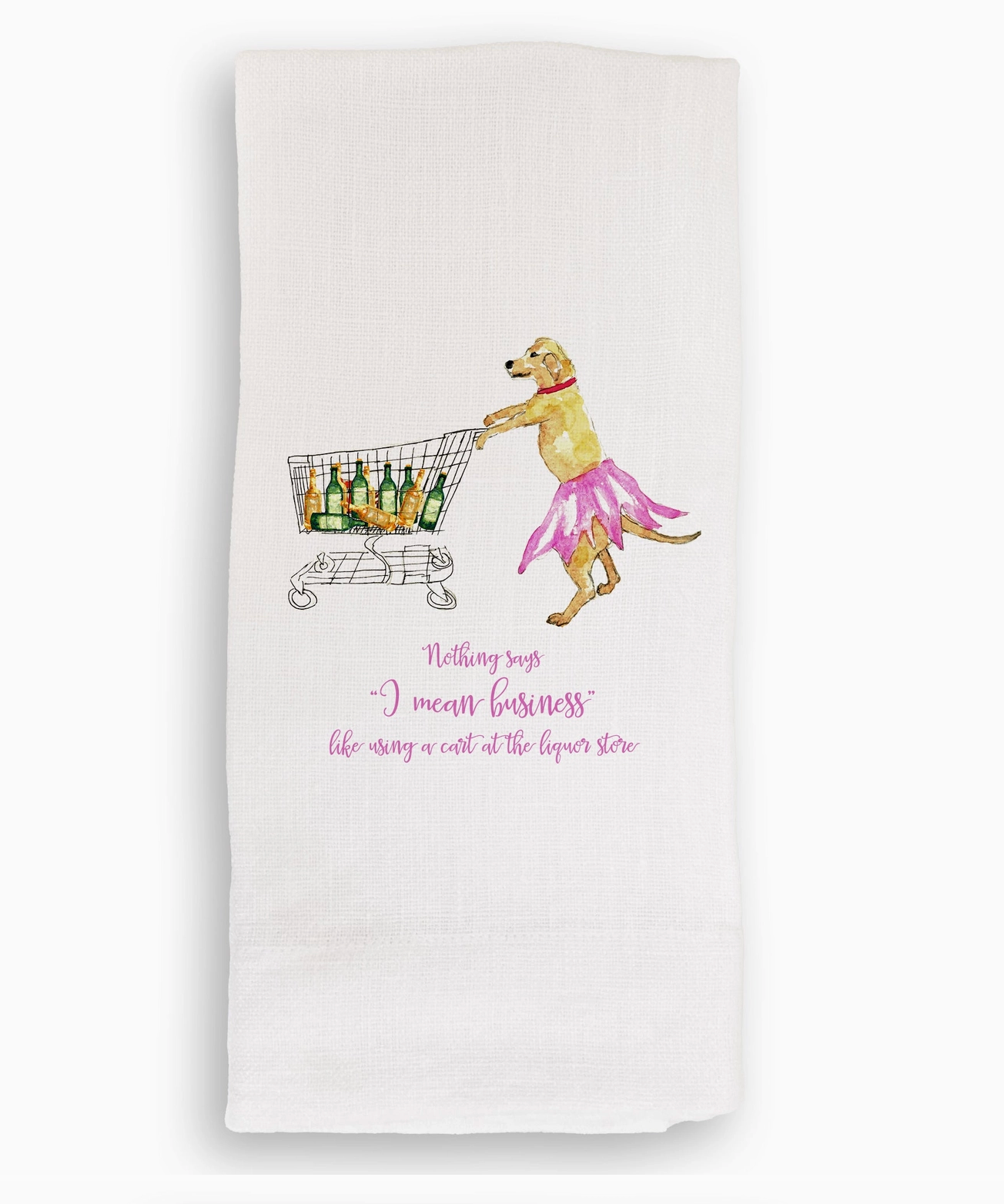 Dog Grocery Shopping Linen Tea Towel - No Words