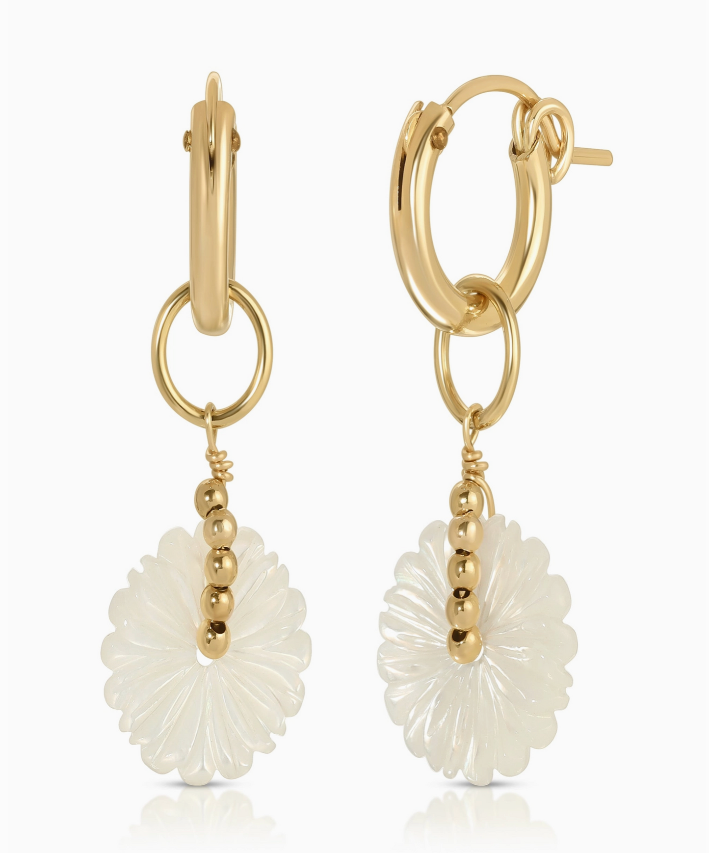 Hand Carved Mother of Pearl Flower Earrings - KOZAKH