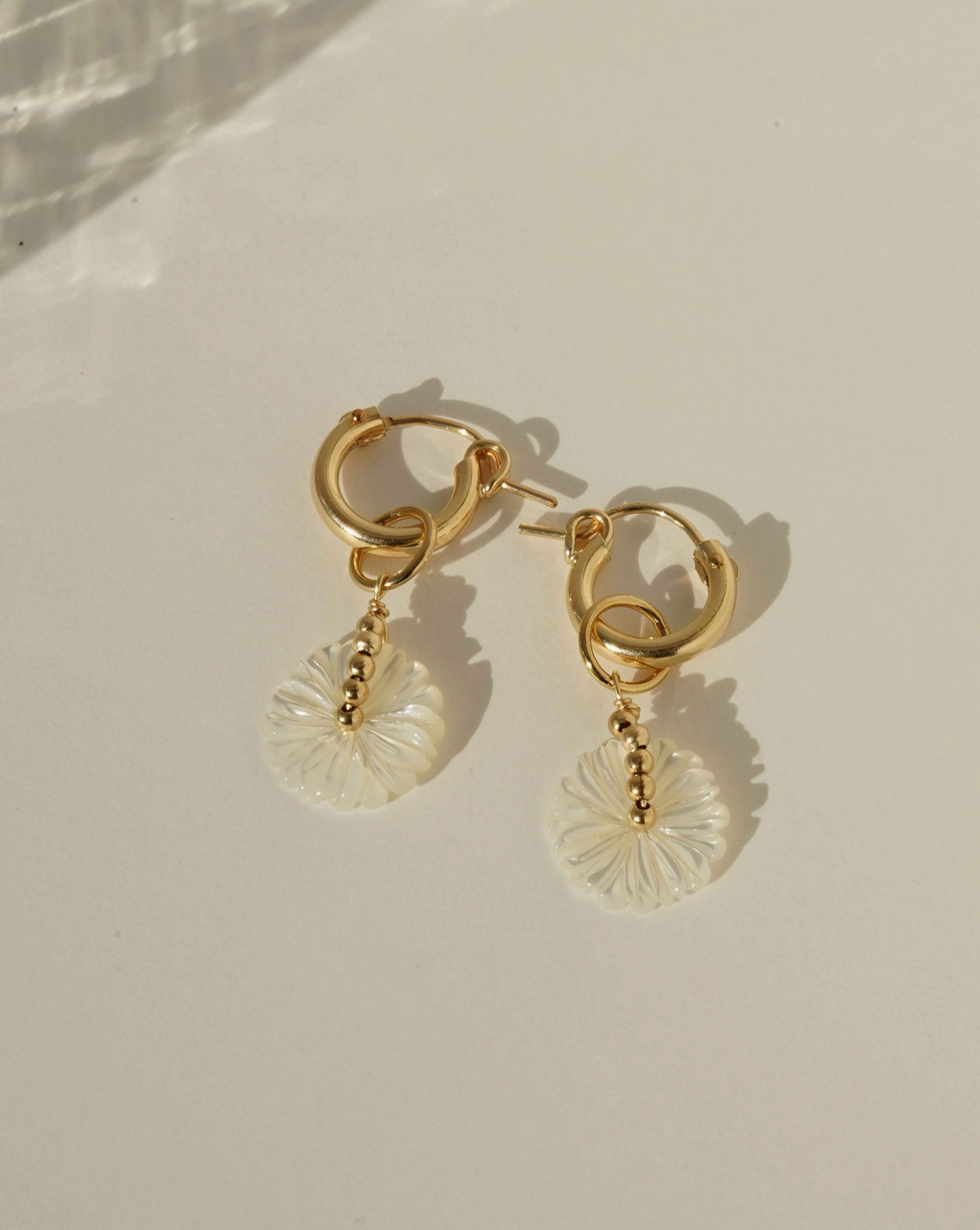 Hand Carved Mother of Pearl Flower Earrings - KOZAKH