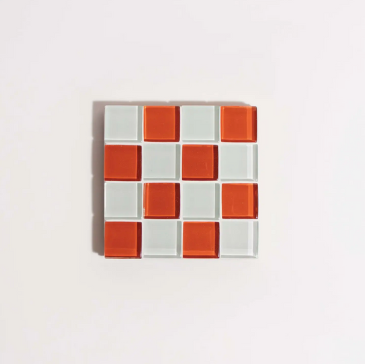 Glass Tile Coaster - Orange and White - Subtle Art Studios