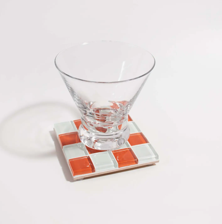 Glass Tile Coaster - Orange and White - Subtle Art Studios