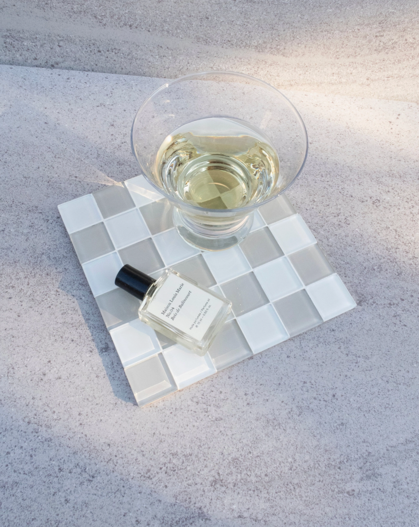 Glass Tile Decorative Tray - Beige & White Checkered - Subtle Art Studios