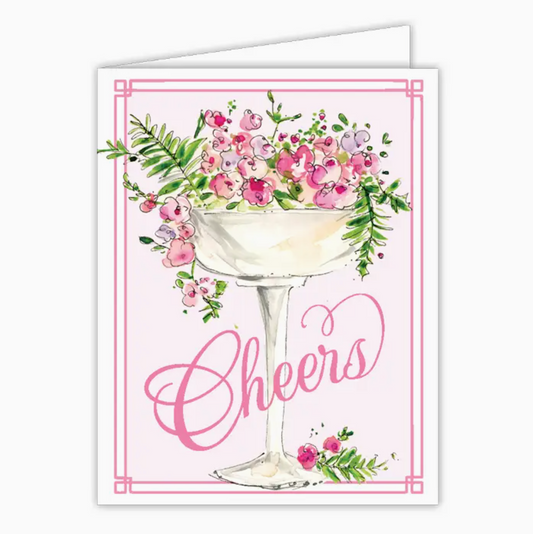 Cheers Champagne Glass Filled with Flowers Greeting Card - RosanneBeck