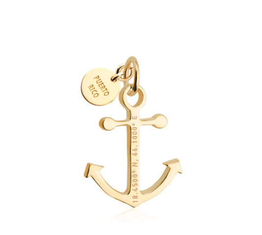 Anchor Charm with NEWPORT Coordinates - Gold Vermeil - Jet Set Candy