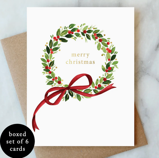 Berry Holly Wreath Holiday Greeting Card - Box Set of 6 - Abigail Jayne Design