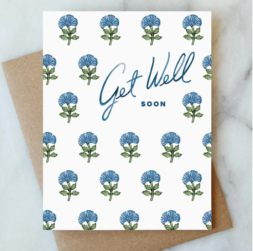 Block Print Get Well Soon Greeting Card - Sympathy - Abigail Jayne Design