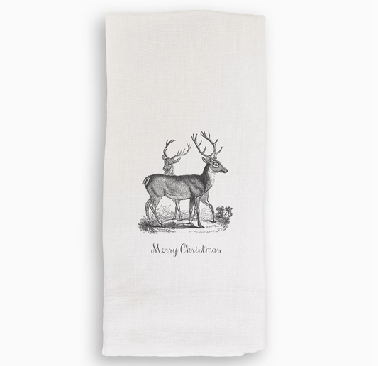 Grey Vintage Deer Linen Tea Towel - No Words - French Graffiti