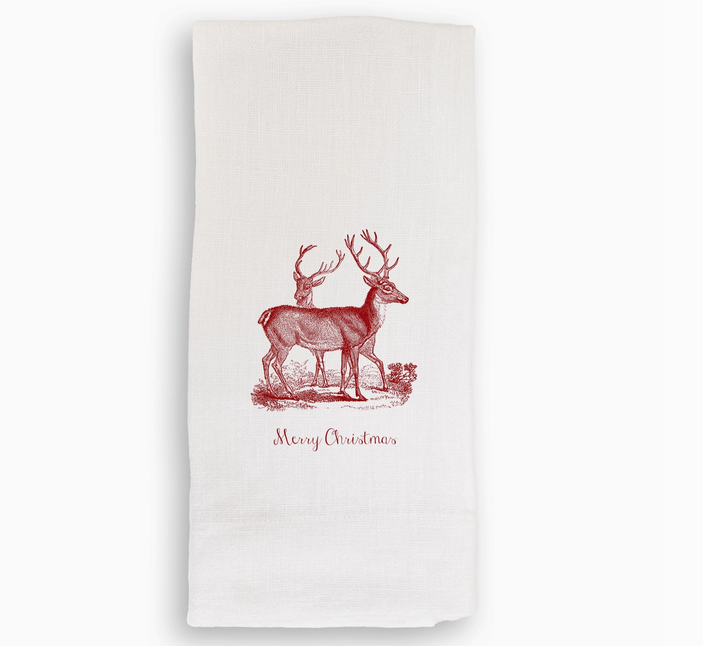 Red Vintage Deer Linen Tea Towel - French Graffiti