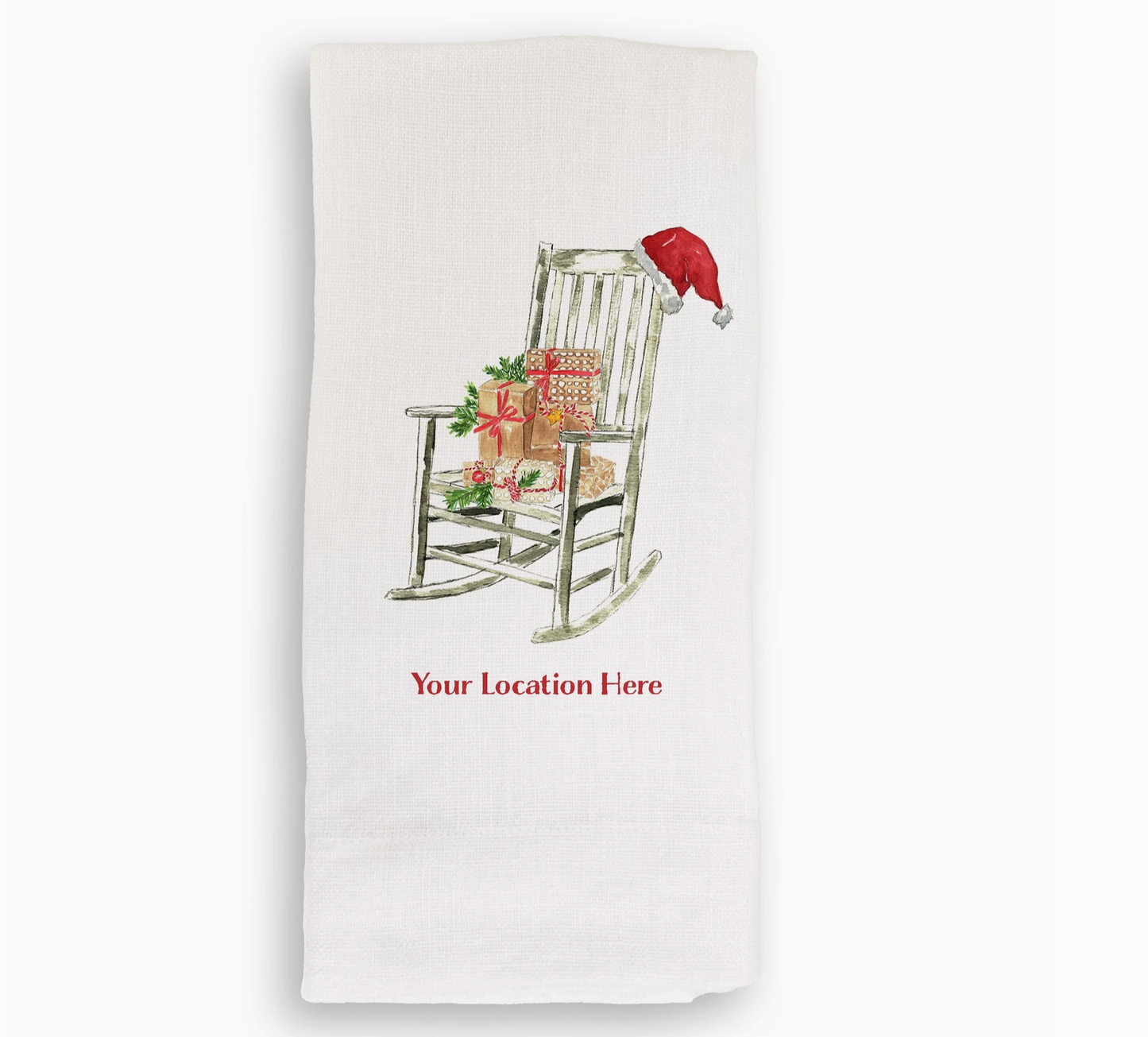 Santa's Rocking Chair Linen Tea Towel -  "Newport" - French Graffiti