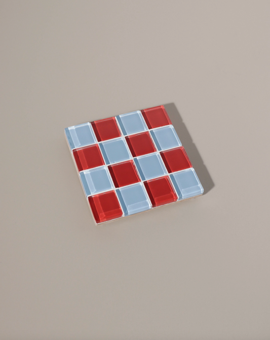 Glass Tile Coaster -  Blue + Red - Subtle Art Studios