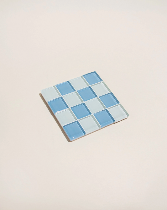 Glass Tile Coaster -  Blue + White - Subtle Art Studios