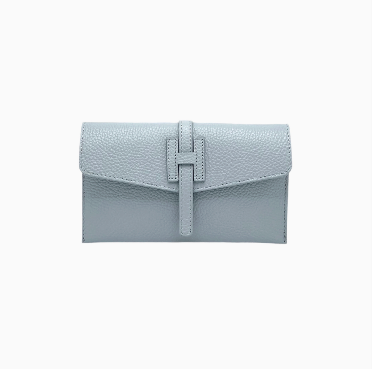 Genuine Leather Mini Clutch Bag - Made in Italy - Light Blue