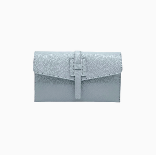 Genuine Leather Mini Clutch Bag - Made in Italy - Light Blue