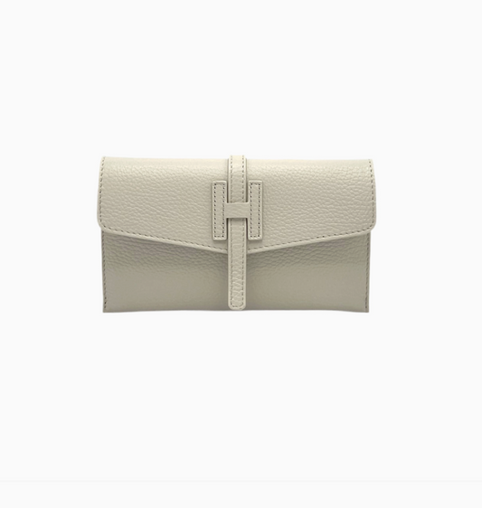 Genuine Leather Mini Clutch Bag - Made in Italy - Beige