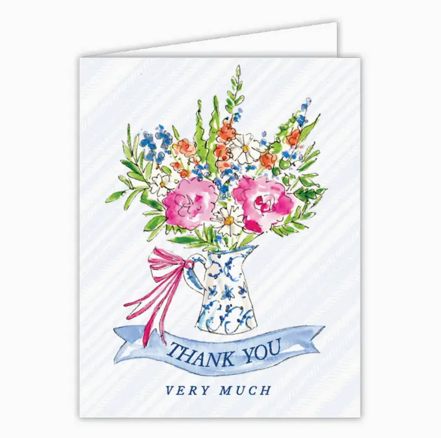 Thank You Very Much Flowers in A Blue Pitcher Greeting Card - Rosanne Beck