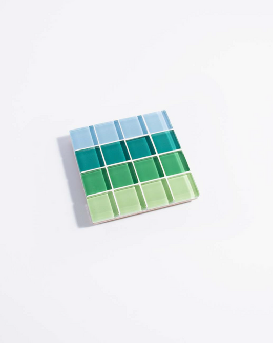 Glass Tile Coaster -  Green + Blue Ombre - Subtle Art Studios