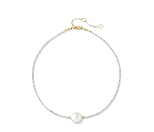 Mystic Coin Pearl Gemstone Necklace - Gold Fill - Amazonite - Kaylie Dawn