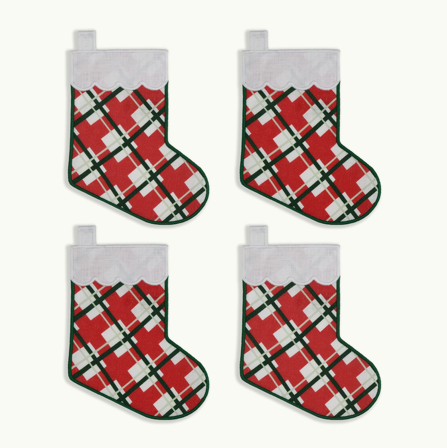 Plaid Stocking Linen Cocktail Napkins - Set of 4