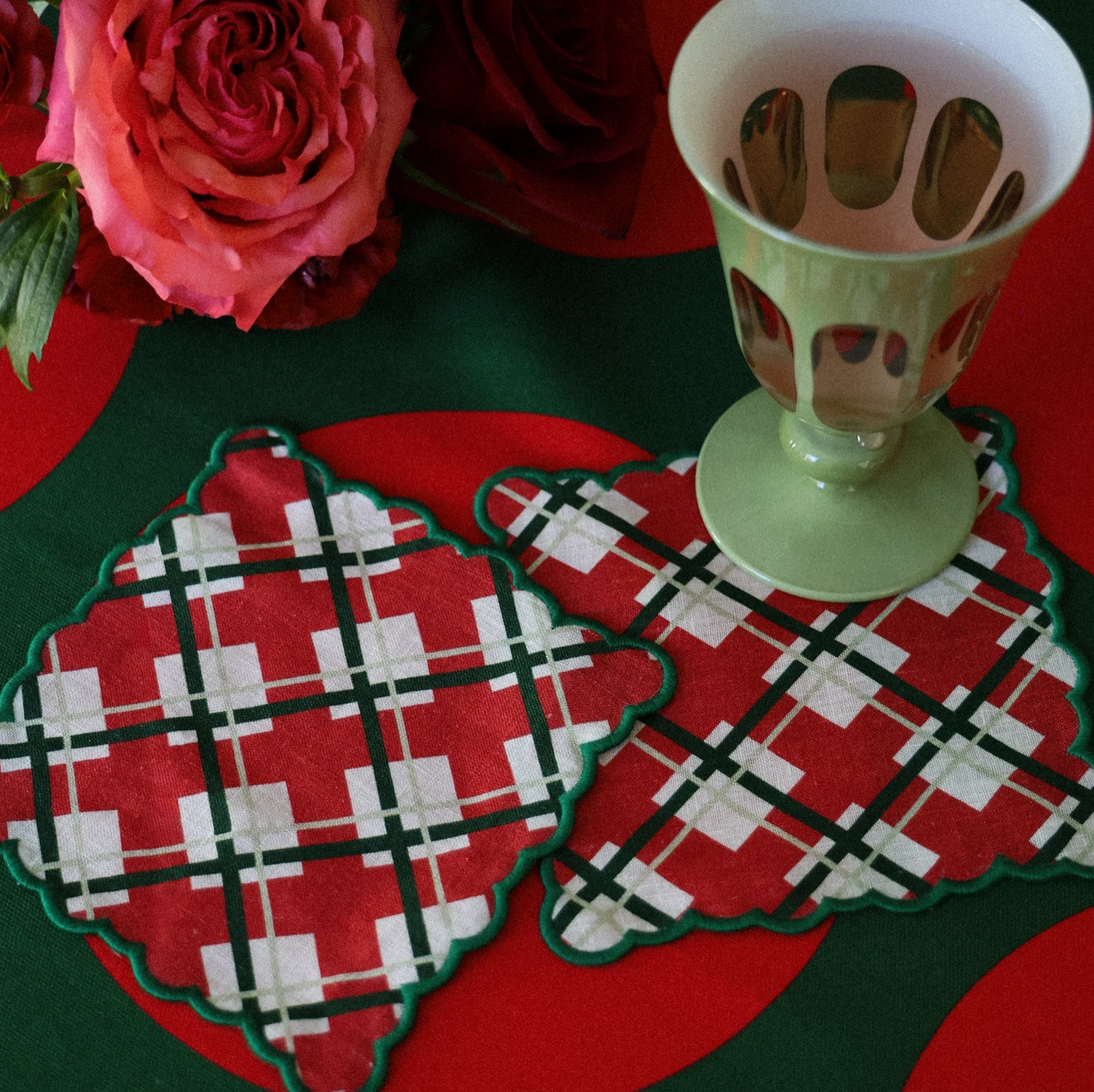 Holiday Plaid Linen Cocktail Napkins - Set of 4