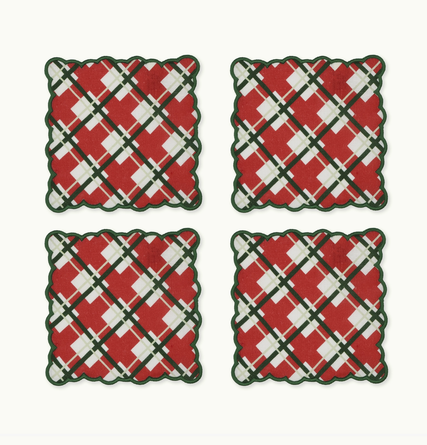 Holiday Plaid Linen Cocktail Napkins - Set of 4