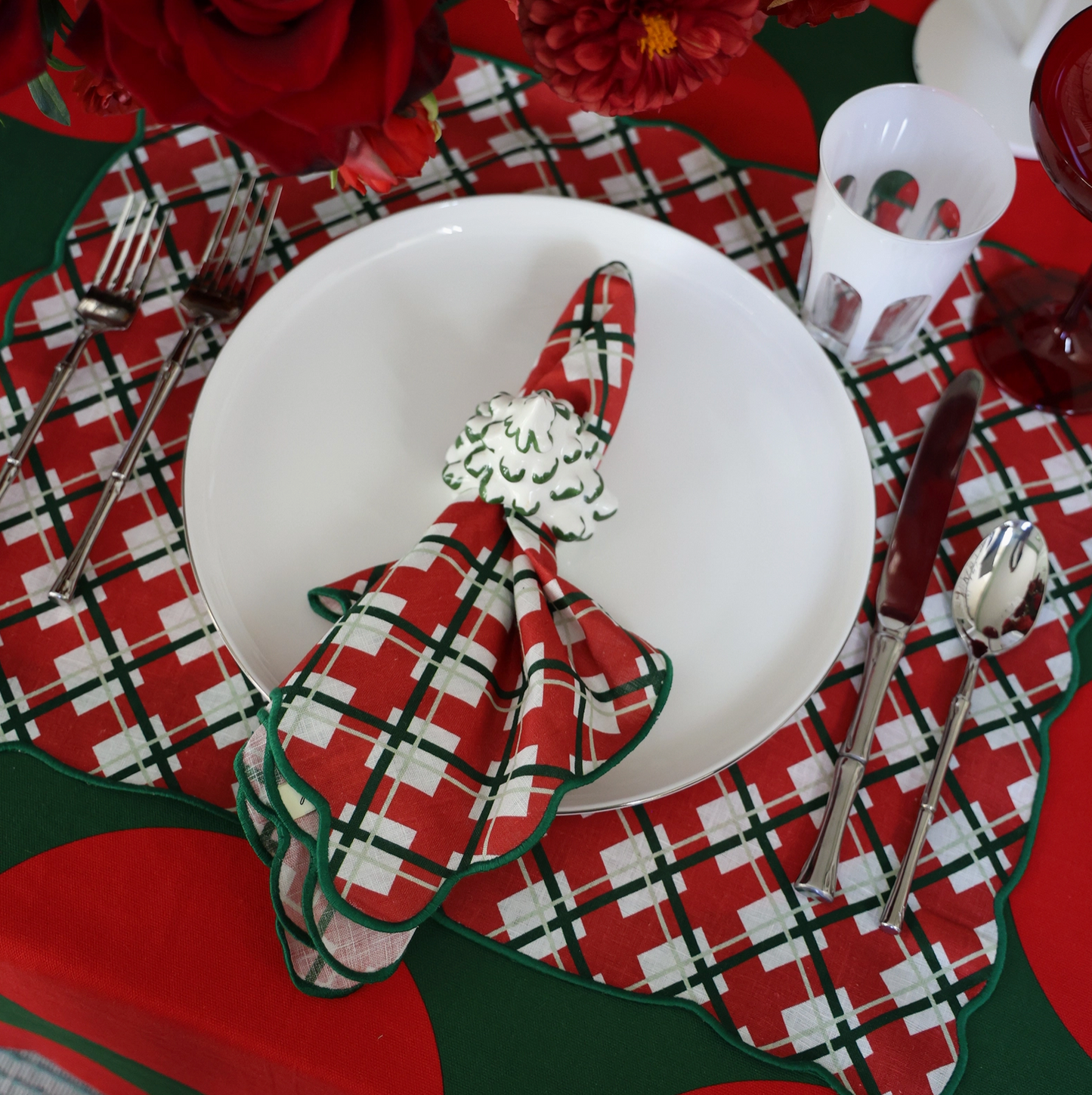Holiday Plaid Linen Dinner Napkin