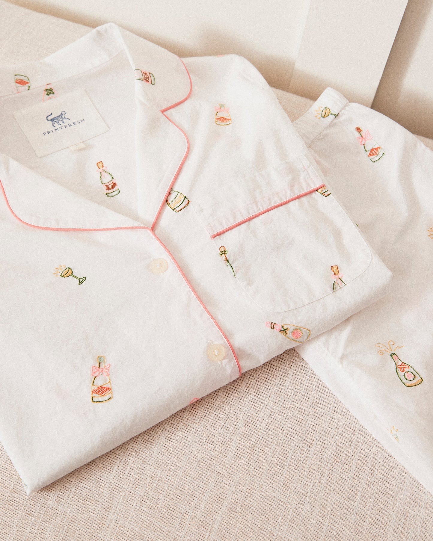 Embroidered Bubbly Brunch Pajama Set - Printfresh