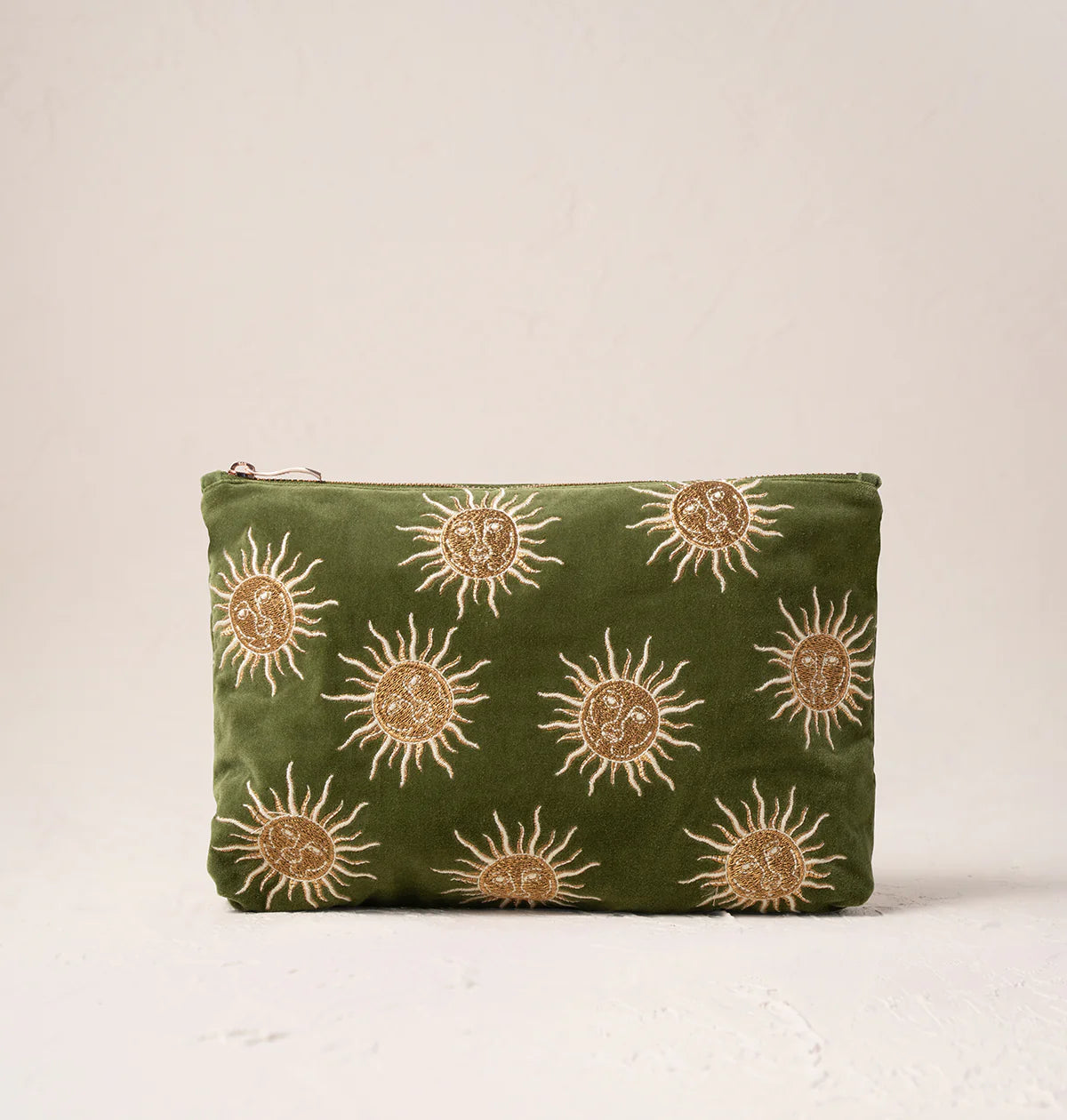 Sun Goddess Fern Green Velvet Everyday Pouch - Elizabeth Scarlett