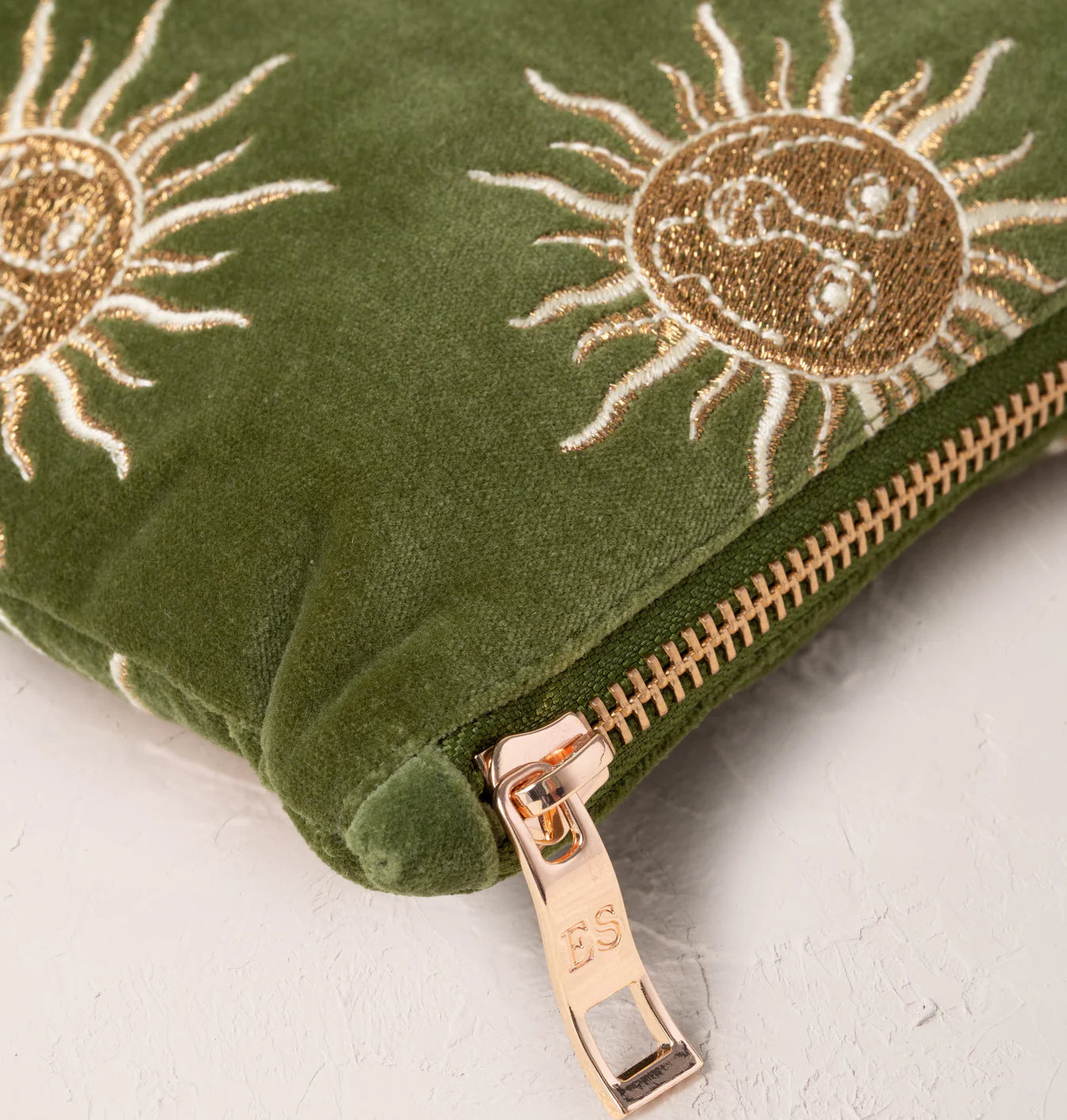 Sun Goddess Fern Green Velvet Everyday Pouch - Elizabeth Scarlett
