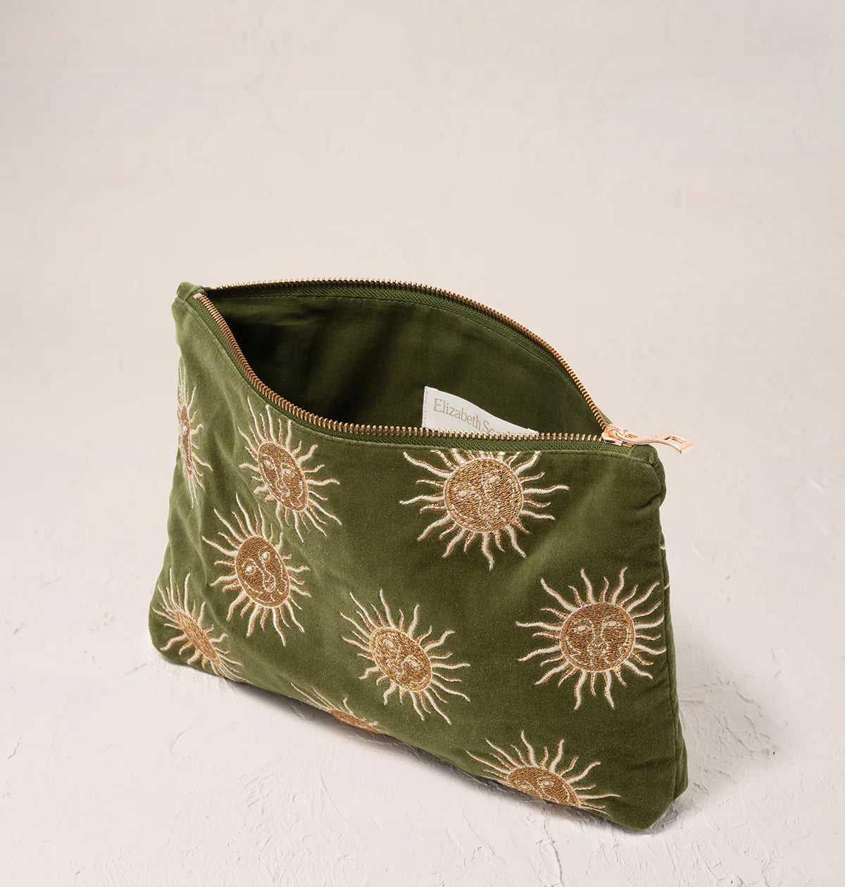 Sun Goddess Fern Green Velvet Everyday Pouch - Elizabeth Scarlett
