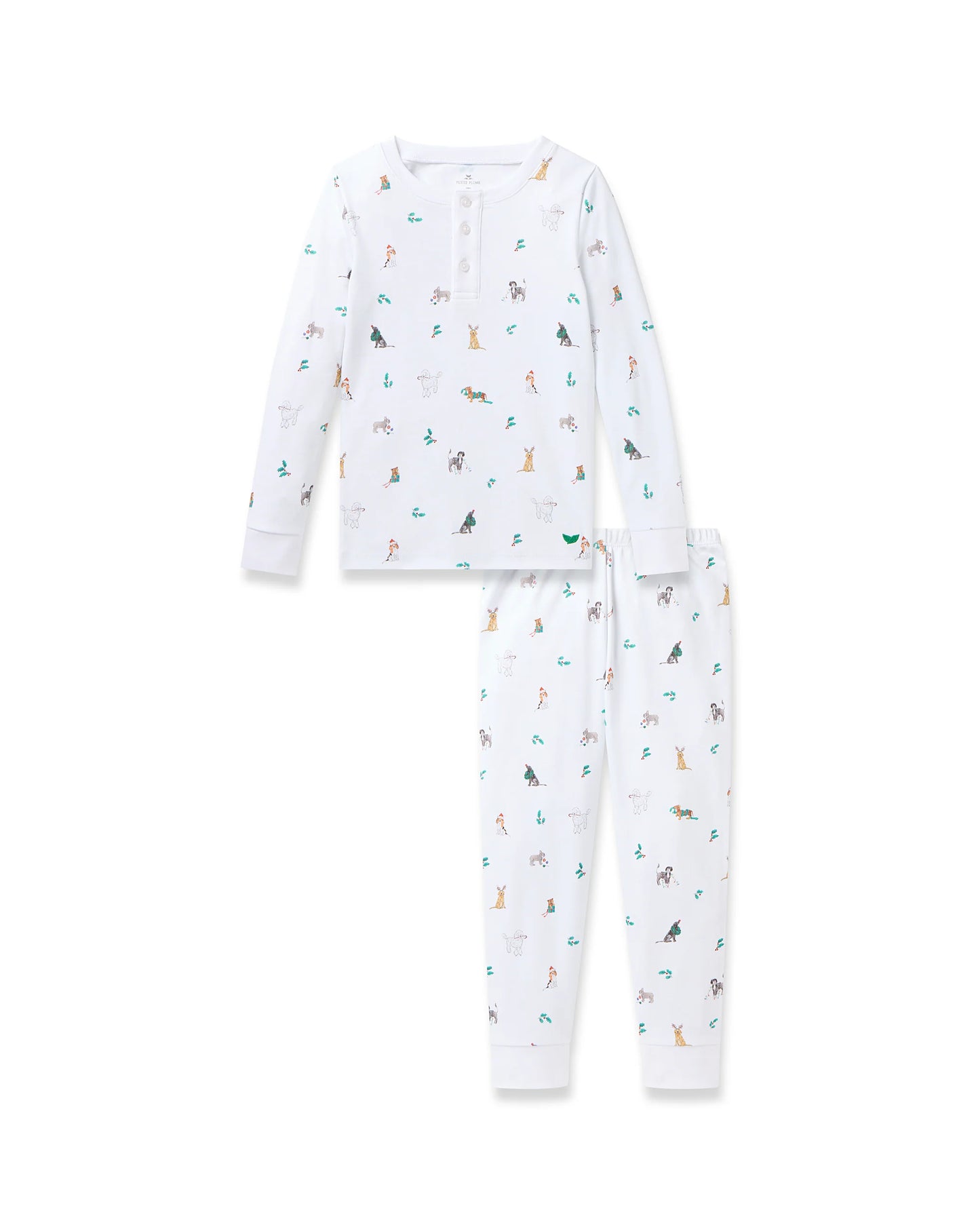 Kid's Pima Snug Fit Pajama Set in Jingle Paws - Petite Plume
