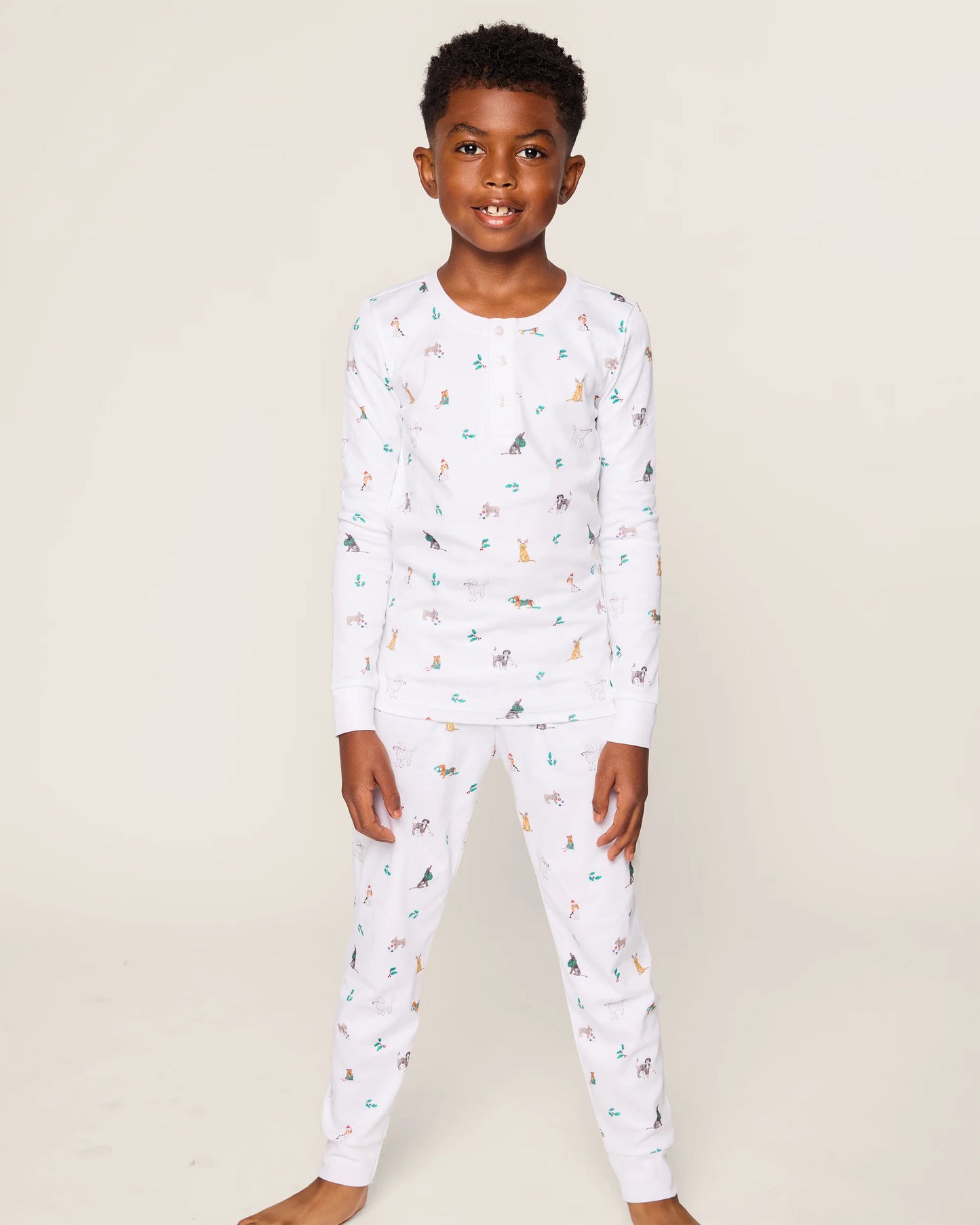 Kid's Pima Snug Fit Pajama Set in Jingle Paws - Petite Plume