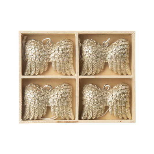 Set of 4 Gold Angel Wing Ornaments