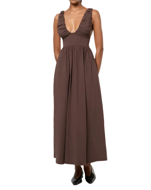 Ruched Corset Midi Dress - Brown - We Wore What