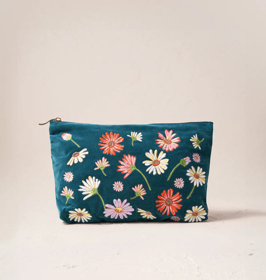 Wildflower Rich Blue Velvet Everyday Pouch - Elizabeth Scarlett