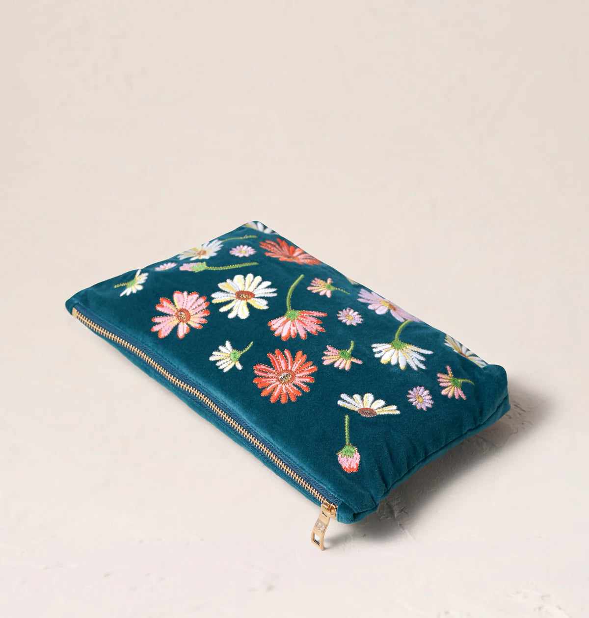 Wildflower Rich Blue Velvet Everyday Pouch - Elizabeth Scarlett