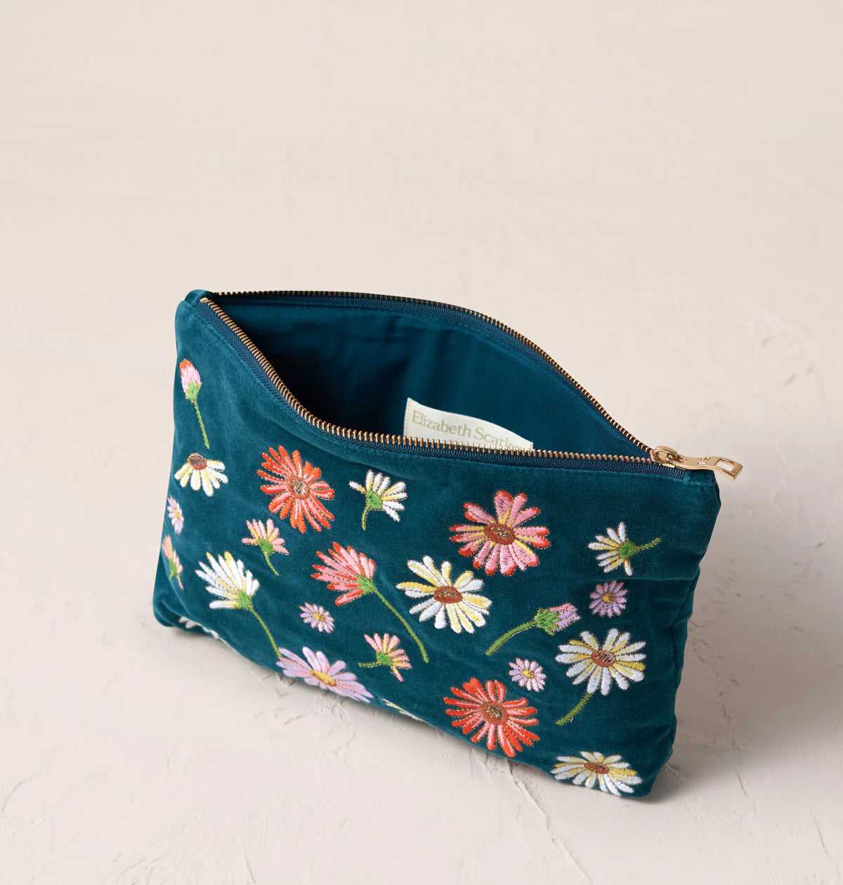 Wildflower Rich Blue Velvet Everyday Pouch - Elizabeth Scarlett