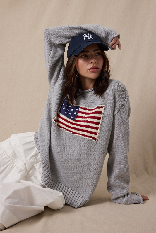 American Flag Sweater - Grey