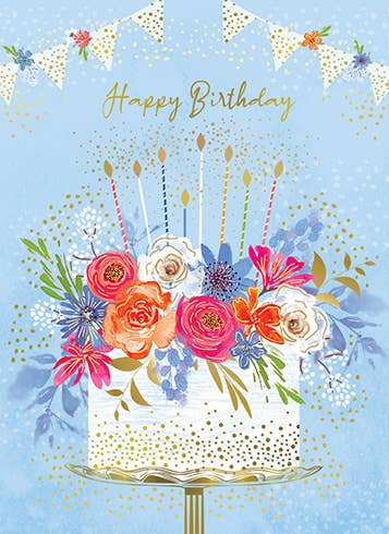 Birthday Cake Blue Floral Card