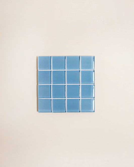 Glass Tile Checkered Coaster - Blue