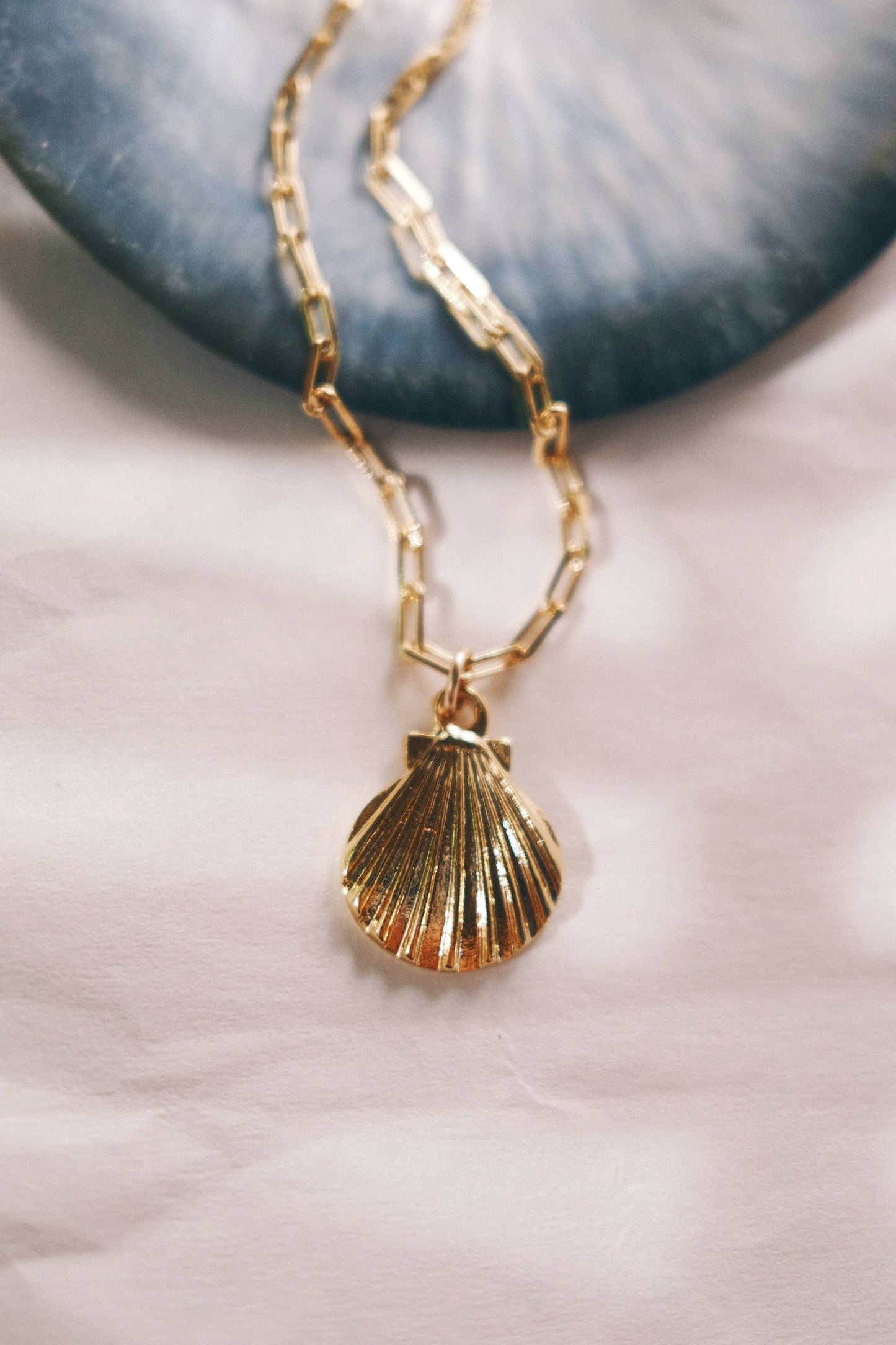 Gold Scallop Shell Necklace - 18 in