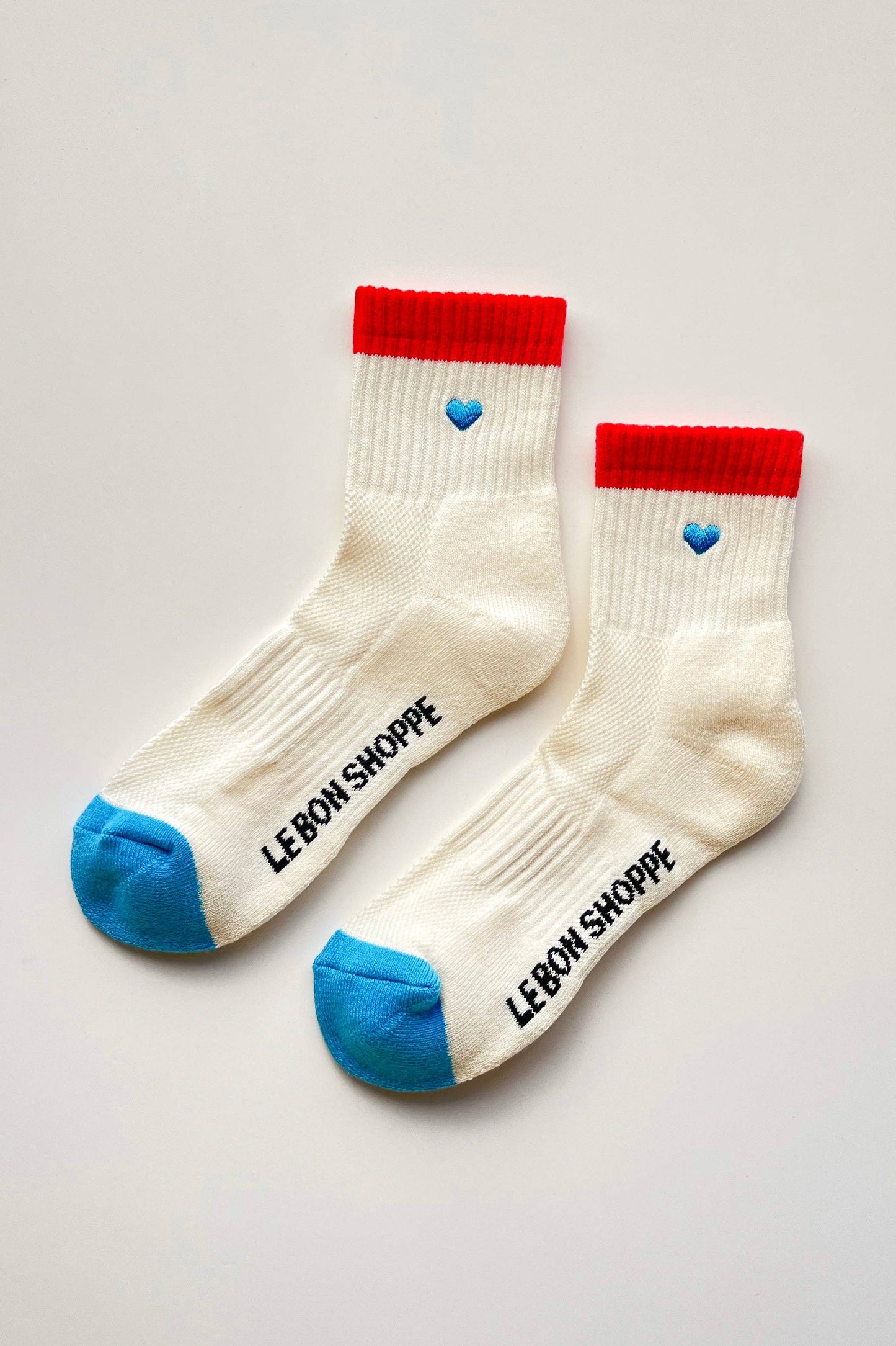 Embroidered Color Block Girlfriend Socks - Blue, Red + Heart